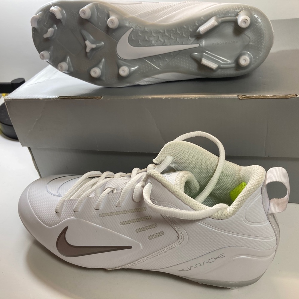 Size 7 - Nike Alpha Huarache 8 White Metallic Silver White Cleats